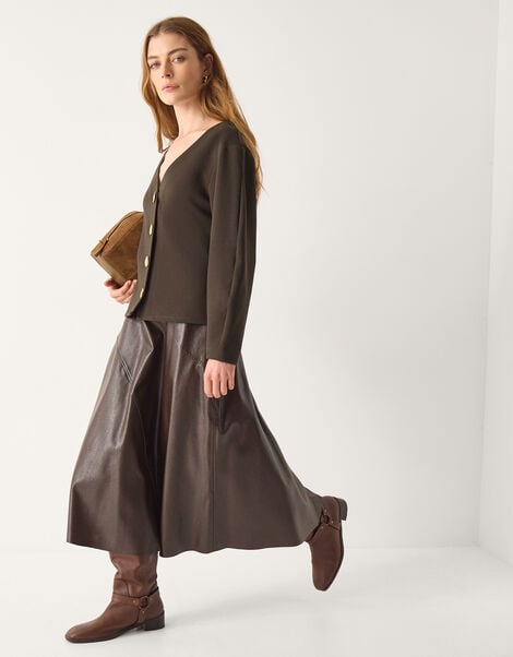 Perna V-Neck Button Jersey Top, Brown (CHOCOLATE), large