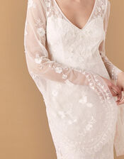 Evelina Bridal Fluted Sleeve Embellished Dress, Ivory (IVORY), large