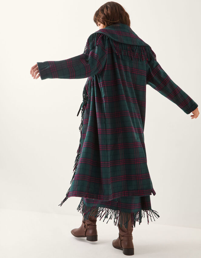 Monsoon x Sarah Corbett-Winder Tartan Fringe Coat, Teal (TEAL), large