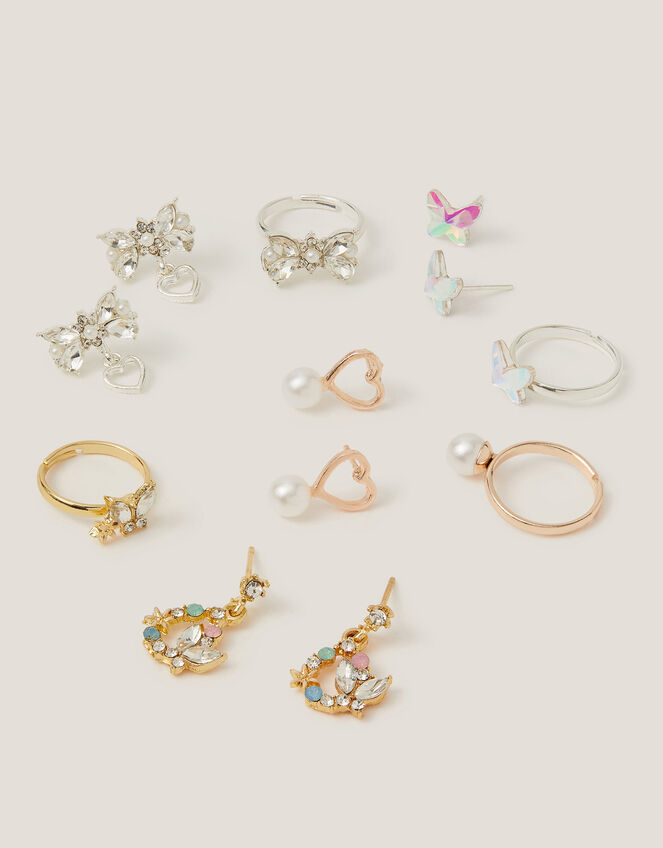 8-Pack Jewel Butterfly Earrings & Rings, , large