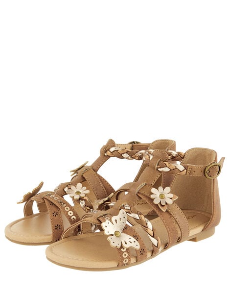 Butterfly Strappy Sandals Tan, Tan (TAN), large