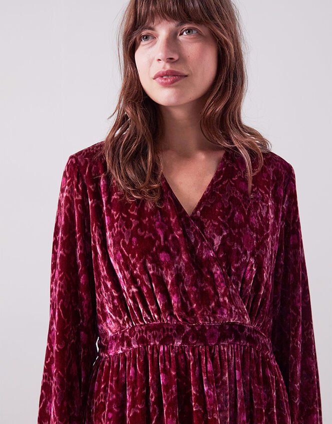 East Jude Print Velvet Midi Dress, Red (BERRY), large