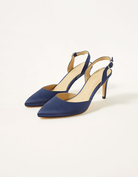 Sonya Slingback Satin Heels , Blue (NAVY), large