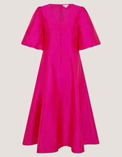 Beatrice Puff Sleeve A-Line Midi Dress, Pink (PINK), large