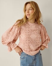 Imogen Lace Blouson Blouse, Pink (BLUSH), large