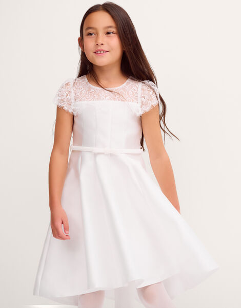 Angelina Lace Satin Party Dress, Ivory (IVORY), large