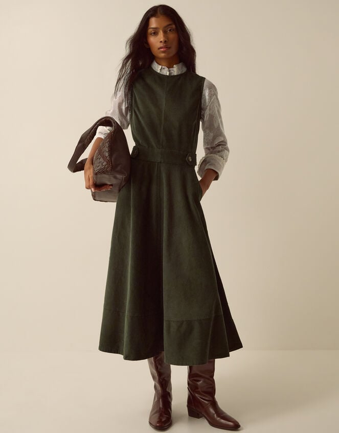 Ella Sleeveless Corduroy Midi Dress, Green (KHAKI), large