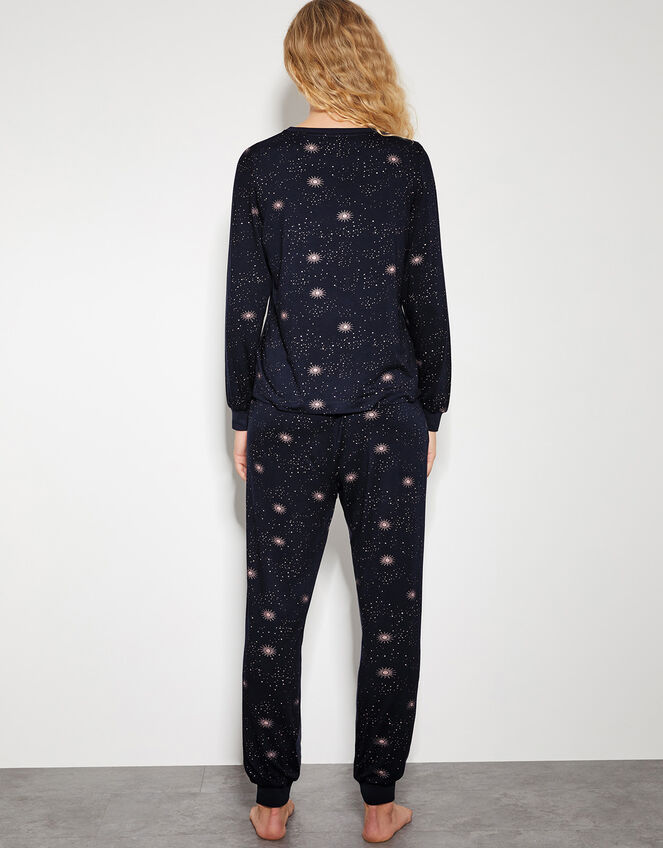 Stormi Star Print Long Pyjamas Set, Blue (NAVY), large