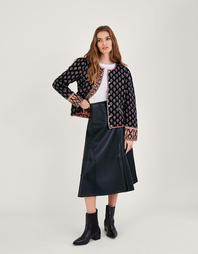 Padded Rose Print Jacket in LENZING™ ECOVERO, Black (BLACK), large