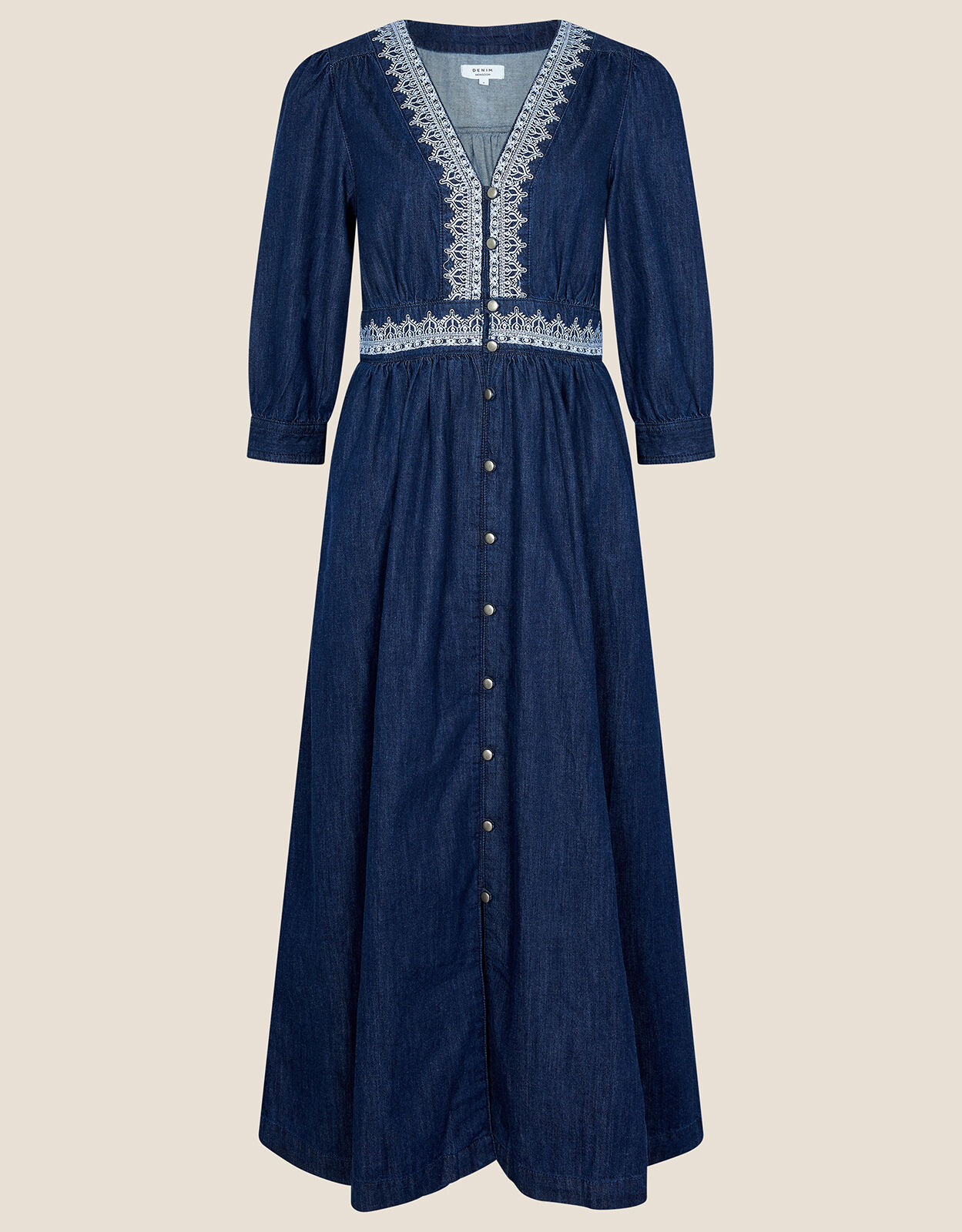 Bria Embroidered Denim Dress Blue