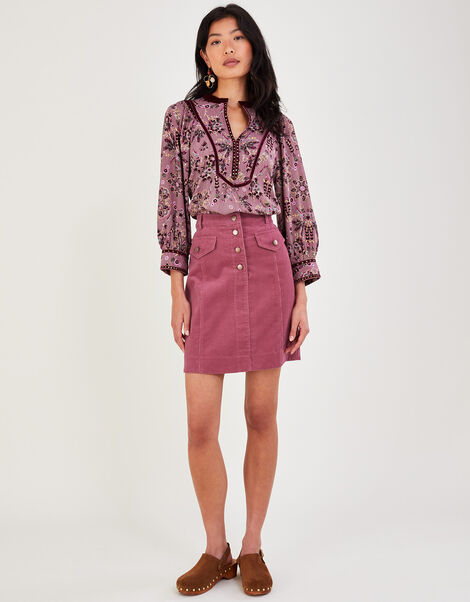 Cord Plain Short Skirt Pink, Pink (PINK), large
