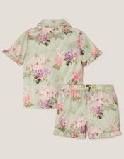 Floral Satin Short Pyjama Set, Green (GREEN), large
