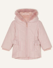 Baby Frill Shirred Waist Padded Coat, Pink (PALE PINK), large