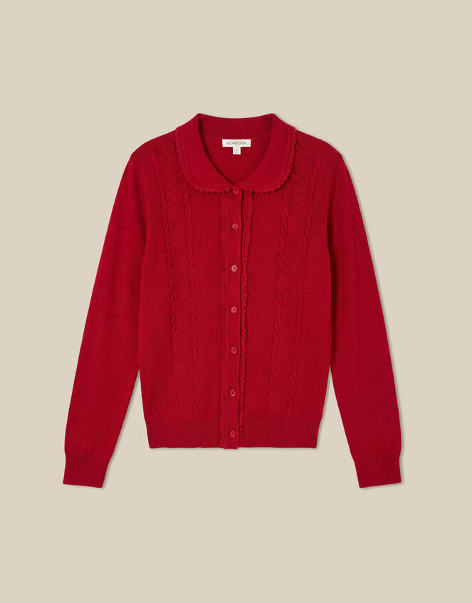 Carey Cable Knit Cardigan, Red (RED), large