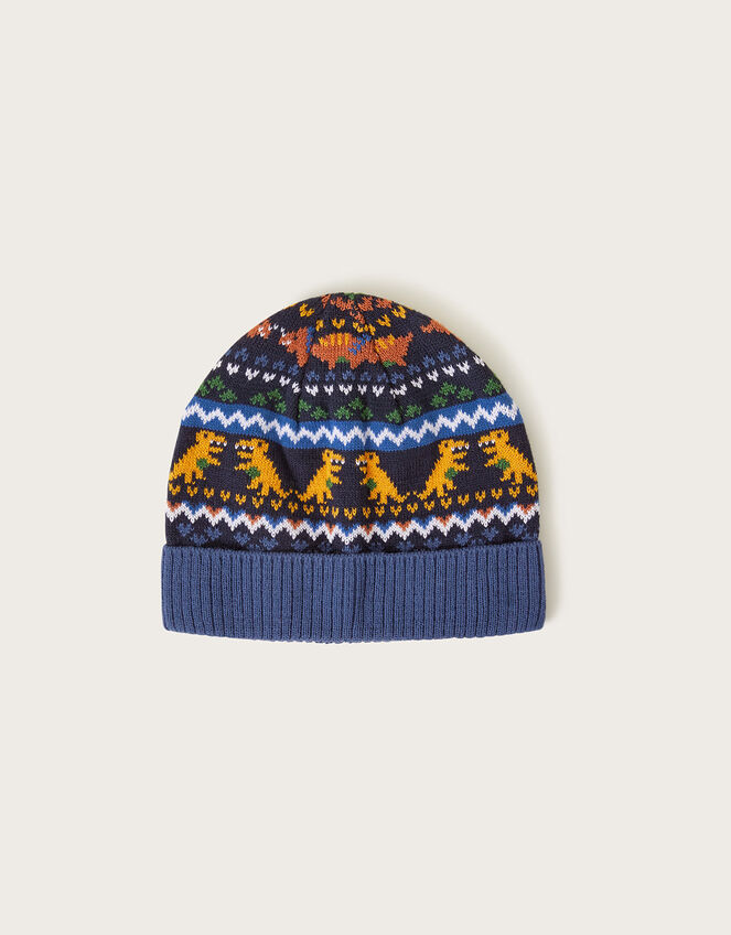 Dinosaur Fair Isle Beanie , Blue (BLUE), large