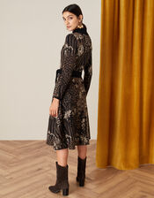 Mixed Print Jacquard Dress, Black (BLACK), large