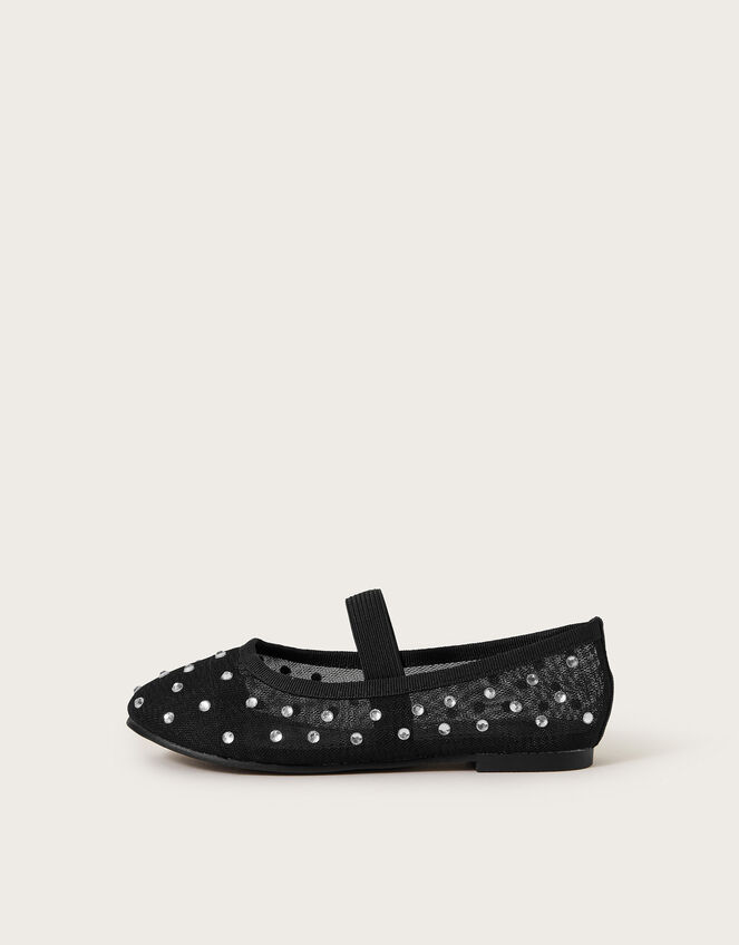 Diamante Mesh Ballet Flats, Black (BLACK), large