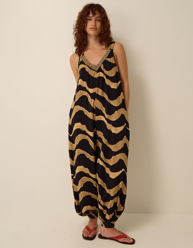 Zahara Sleeveless Print Jumpsuit, Black (BLACK), large