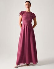 Monike Short Sleeve Lace Bridesmaid Dress, DARK PINK, large