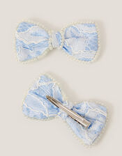 2-Pack Pearly Lace Bow Hair Clips, Blue (BLUE), large