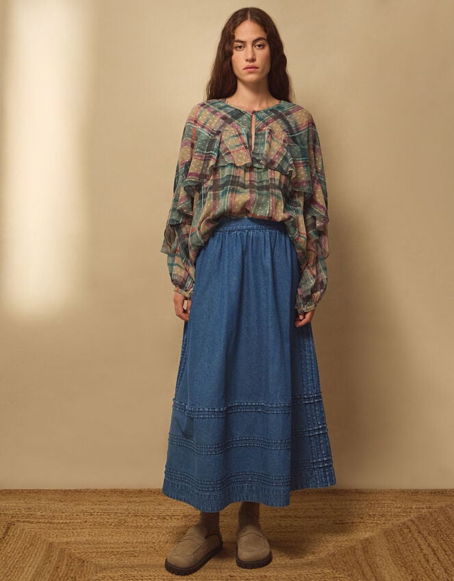 East Renata Denim Midi Skirt, Blue (DENIM), large