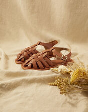Leather Strap Covered Sandals, Tan (TAN), large