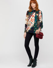Pearly Queen Print High Neck Blouse, Teal (TEAL), large