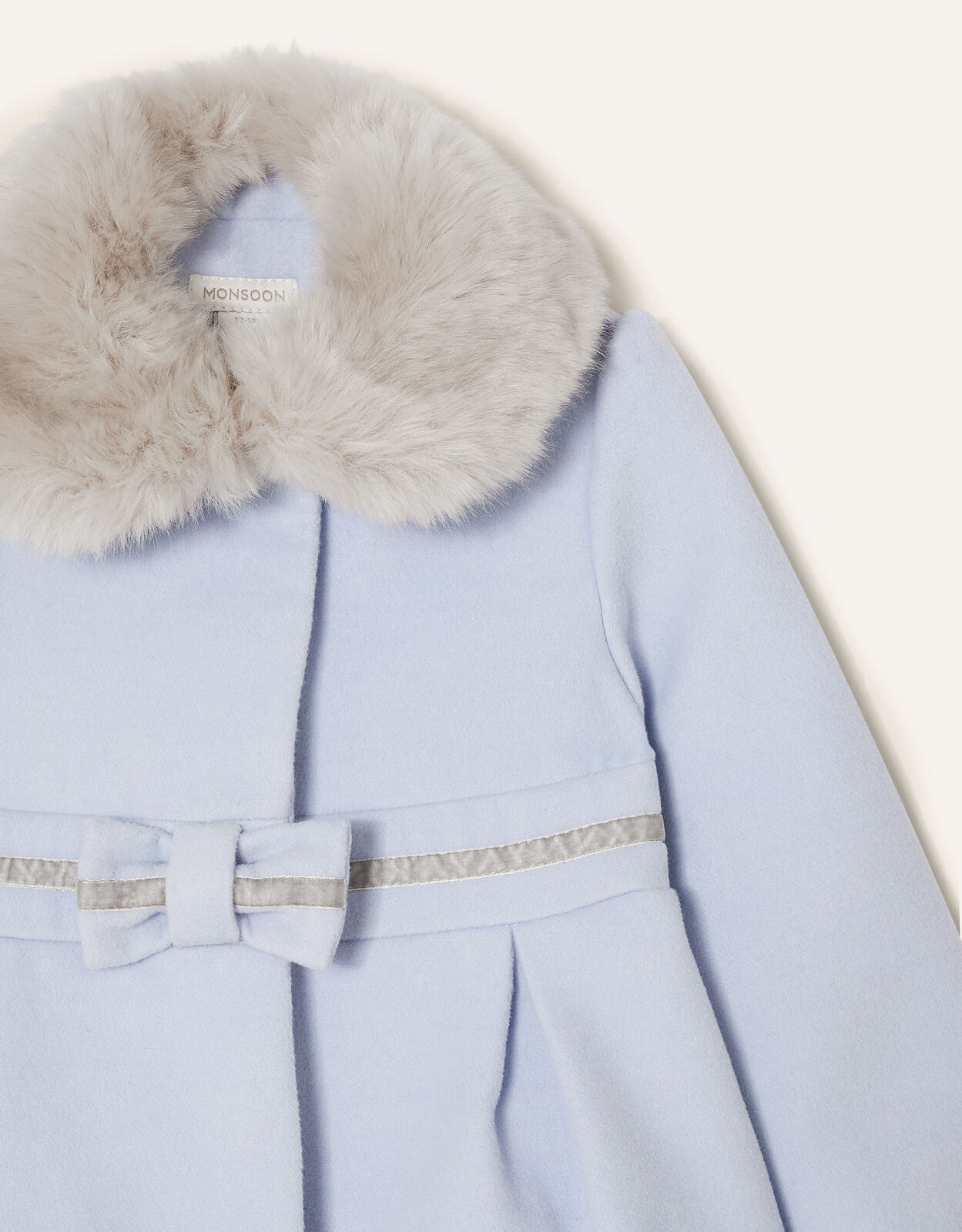 Baby Fluffy Collar Bow Coat Blue