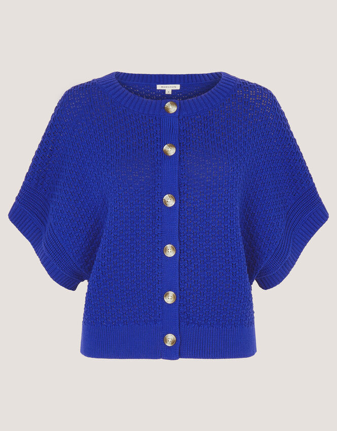 Sienna Short Sleeve Knit Cardigan, Blue (COBALT), large