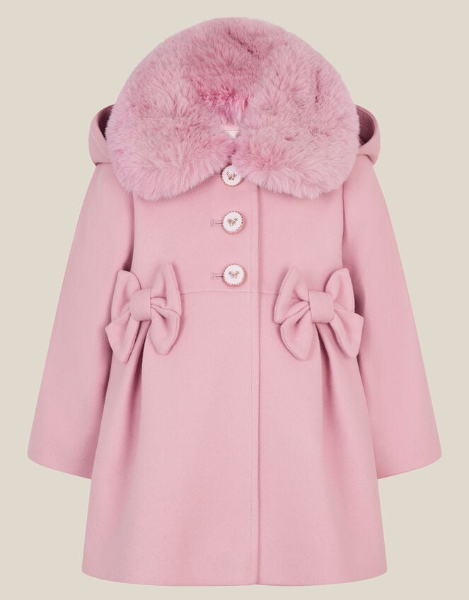 Baby Faux Fur Bow Coat, Pink (PINK), large