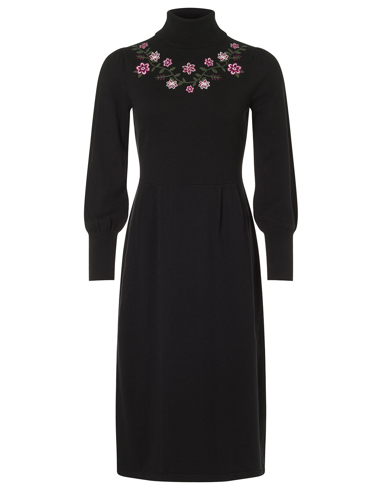 Embroidered Yoke Knit Midi Dress Black Day Dresses Monsoon Global