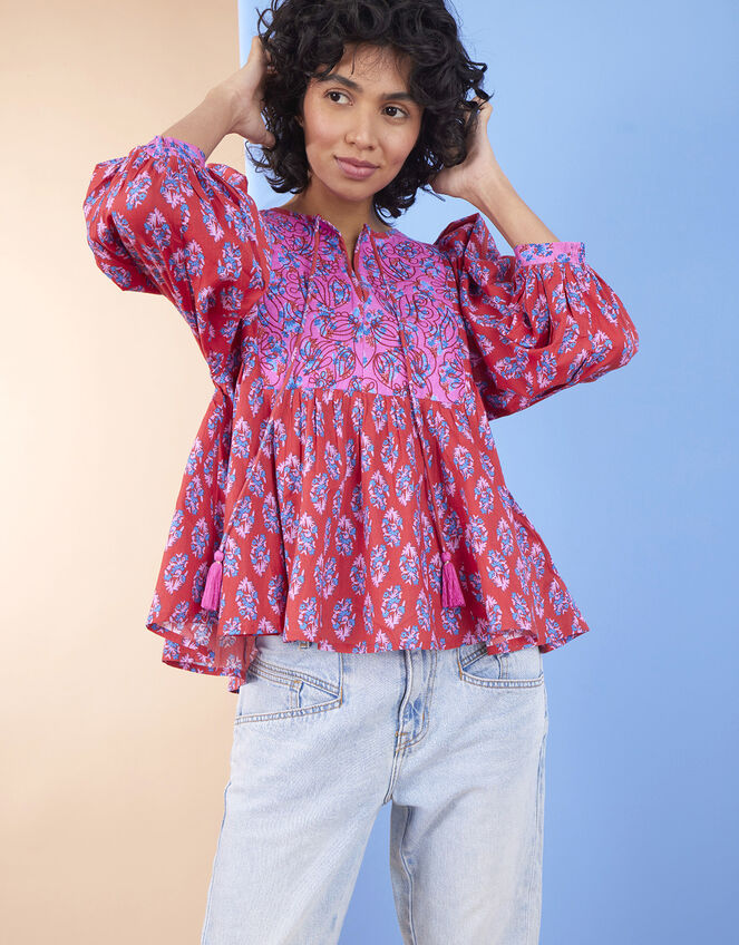 East Sasha Embroidered Print Top, Pink (PINK), large