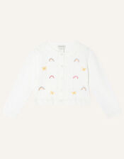 Baby Rainbow Embellished Cardigan, White (WHITE), large