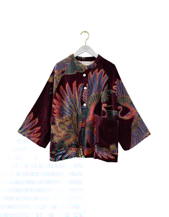 One Hundred Stars Crane Print Velvet Jacket, , large