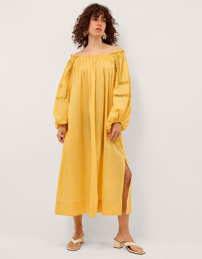 Lola Off-The-Shoulder Cotton Midi Dress, Yellow (YELLOW), large