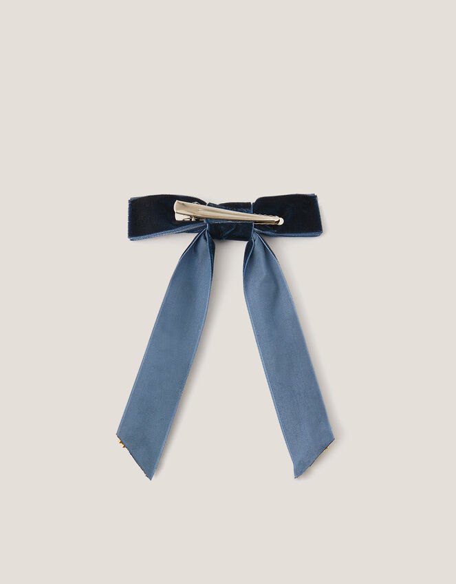 Jewel Velvet Ribbon Bow Hair Clip, , large
