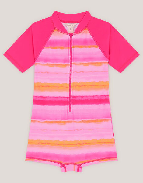 Tie Dye UPF50+ Short Sleeve Swimsuit, Pink (PINK), large