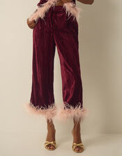 Emma Feather Cropped Crushed Velvet Trousers, Red (BURGUNDY), large
