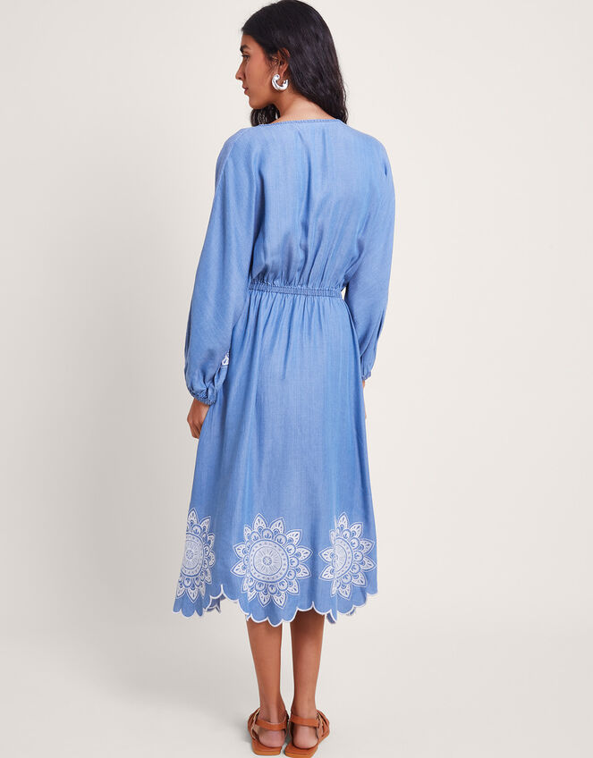 Tabitha Embroidered Denim Dress, Blue (DENIM BLUE), large