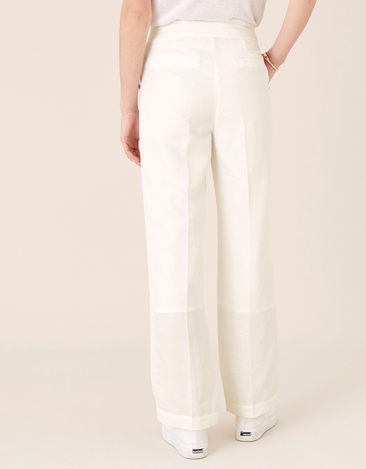 Smart Regular Length Trousers in Linen Blend White