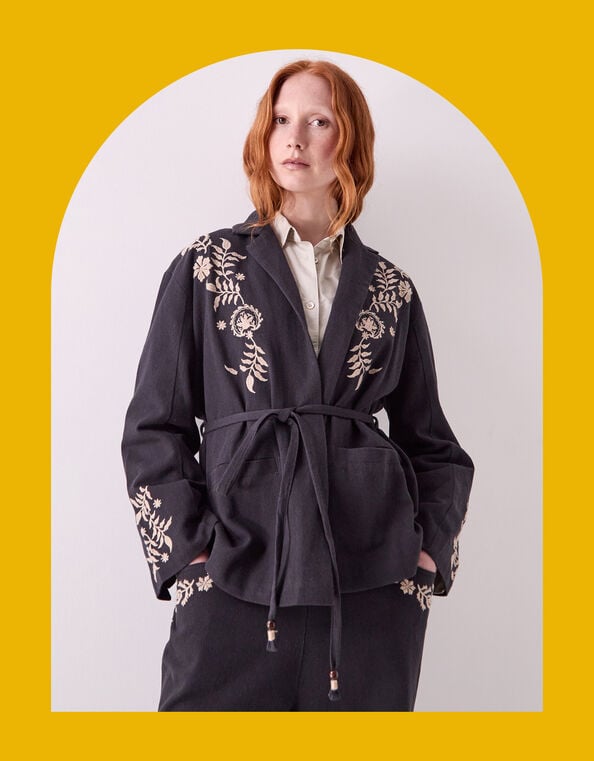 East Esme Embroidered Jacket, Grey (CHARCOAL), large