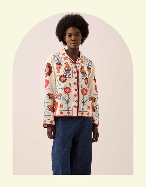 East Odeline Embroidered Dobby Jacket, Ivory (IVORY), large