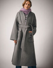 Cassie Long Belted Coat, Gray (GREY), large
