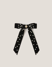 Pearly Velvet Ribbon Bow Hair Clip, , large