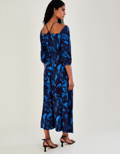 Bardot Leaf Print Jersey Maxi Dress, Blue (BLUE), large