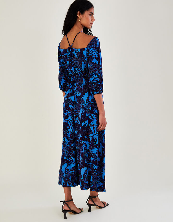 Bardot Leaf Print Jersey Maxi Dress, Blue (BLUE), large