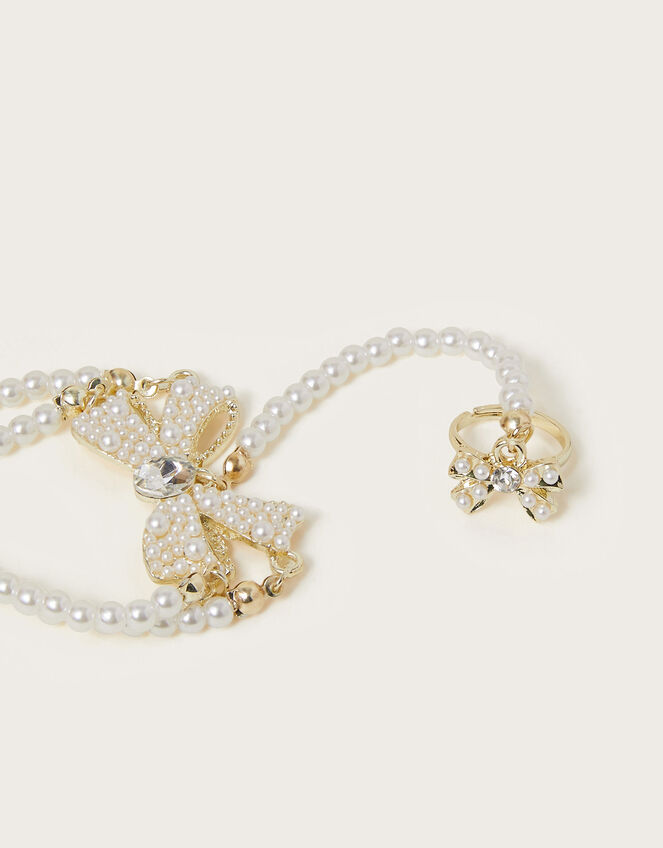 Pearl Bow Ring & Hand Chain, , large