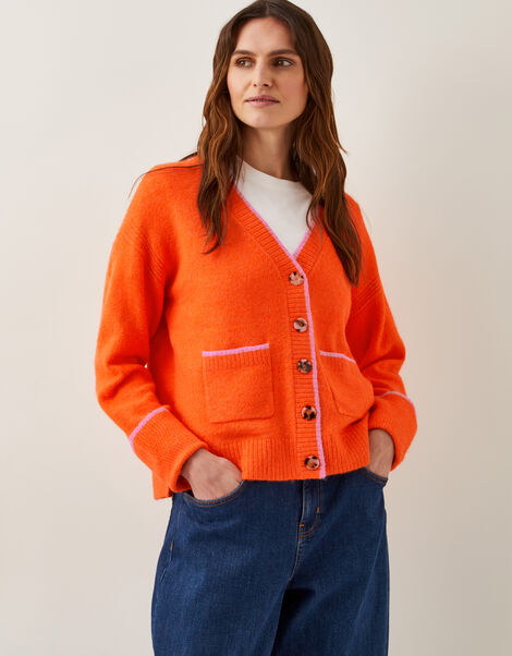Oona Oversized V-Neck Cardigan, Orange (ORANGE), large