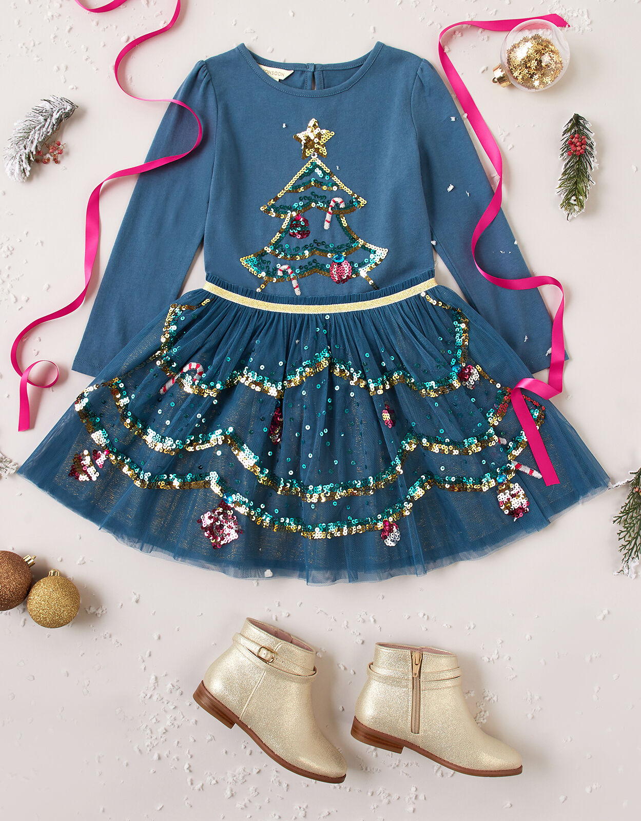 XMAS Sequin Tree Disco Dress Teal