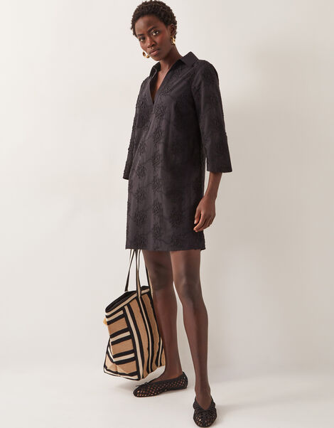 Harika Embroidered Mini Shirt Dress, Black (BLACK), large